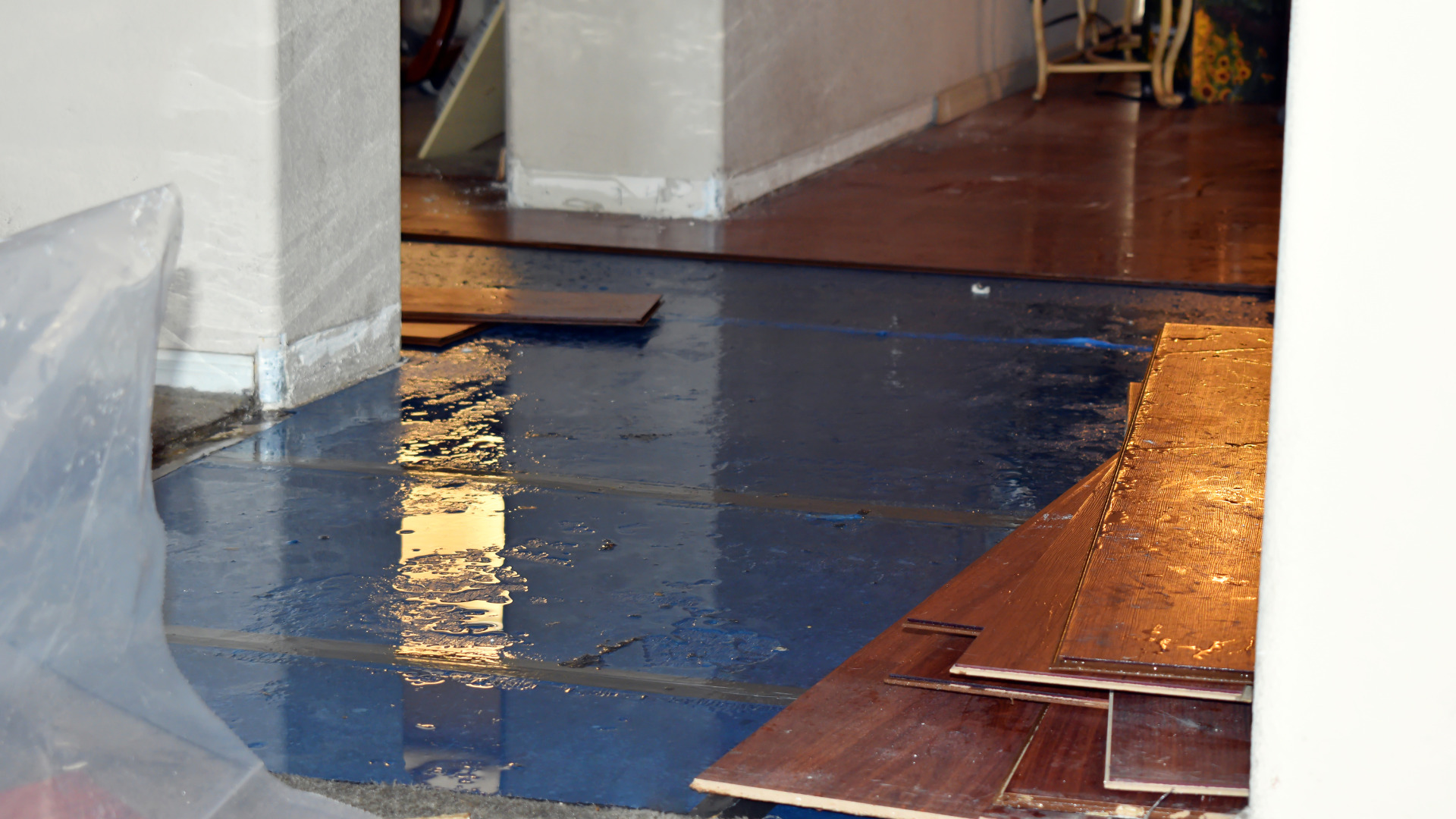 A water-damaged floor